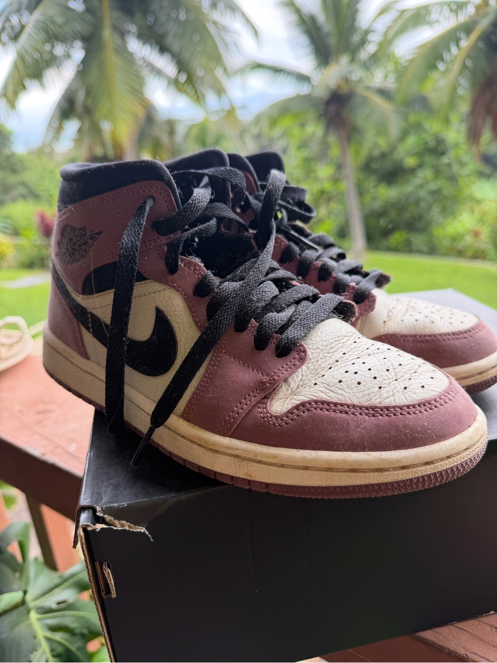 Nike Air Jordan High-Top Sneakers in Burgundy, Cream & Black